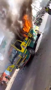 Riders burn matatu after it fatally ran over a rider along Juja Road, Nairobi
